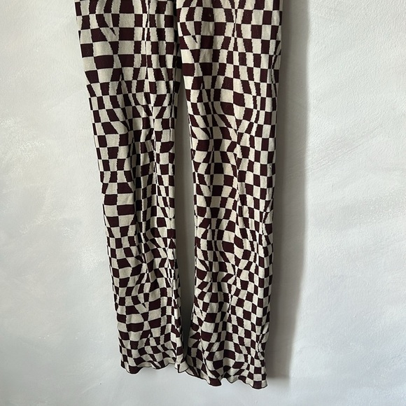 Paloma Wool Orinocco pants checkered aubergine flare strech size small - Picture 4 of 11